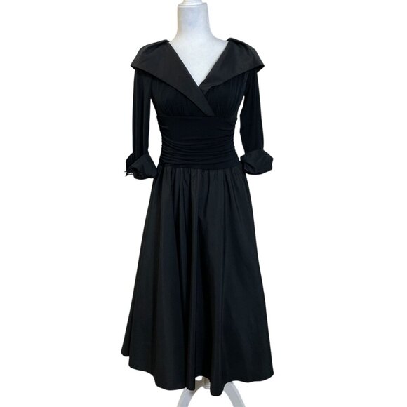 Jessica Howard Jersey Taffeta Dress Size 6 Portrait Collar Ruched A Line Midi - Picture 3 of 10